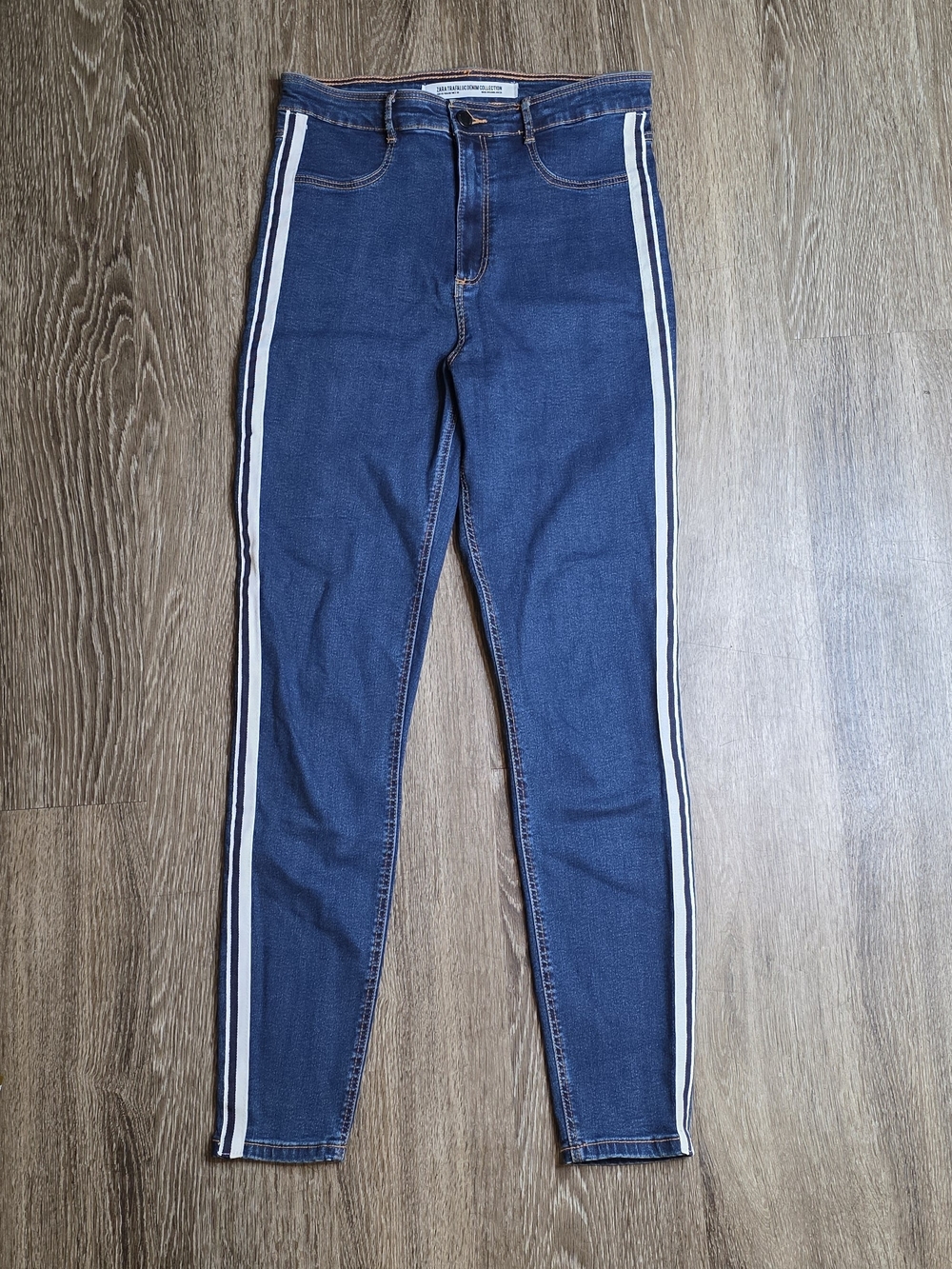 Zara Dark Blue Skinny Jeans with White Side Stripes Zara Trafalucdenim Zise 8